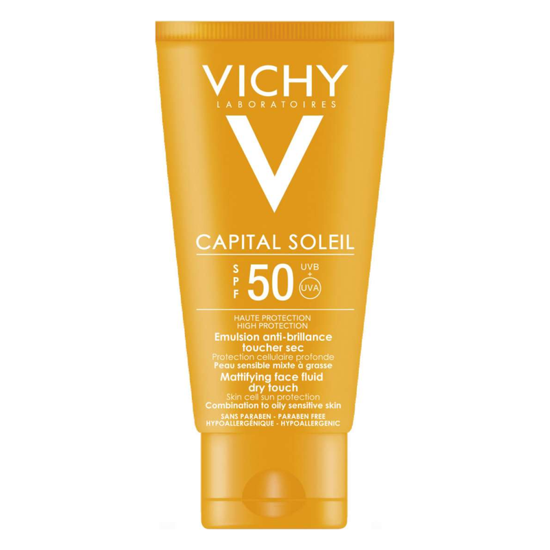 OrangeneTube von Vichy mit Sonnenschutz SPF 50, mattierende Gesichtsfluid für fettige und empfindliche Haut.