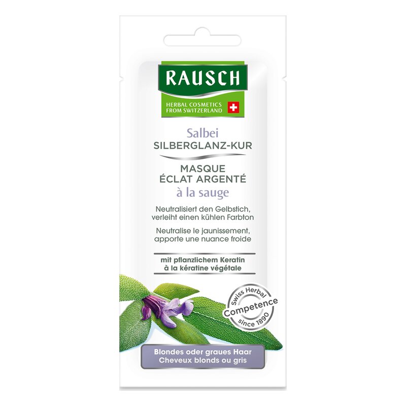 Verpackung eines Haarpflegeprodukts zur Neutralisierung von Gelbstich mit Kräuterinhaltsstoffen.