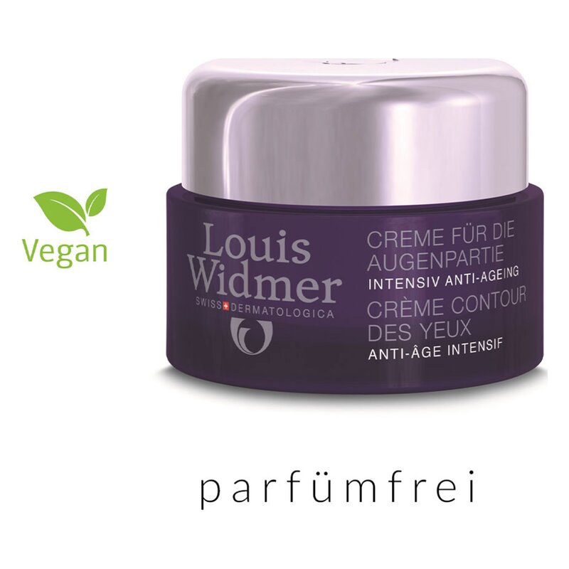 Violette Augencreme von Louis Widmer mit intensiv pflegenden Eigenschaften, vegan und parfümfrei.
