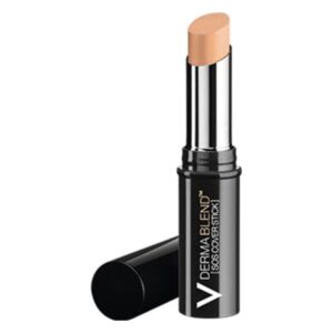 Ein schwarzer Concealer-Stick mit einem hellen Farbton an der Spitze, geöffnet und bereit zur Anwendung.