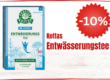 Verpackung von Kottas Entwässerungstee mit Pflanzenmotiven und Rabattangebot in rot.