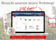 Webshop-Anzeige der Tauern Apotheke mit einem Laptop, Pflegeprodukten und Berglandschaft im Hintergrund.