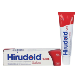 Hirudoid Forte Salbe Tube und Verpackung, 40 g, zur Behandlung von Entzündungen und Verletzungen.