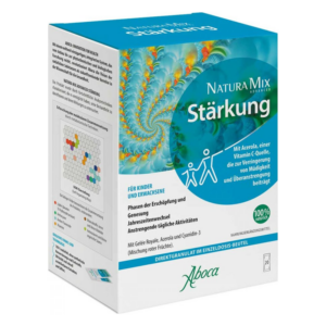 Verpackung von NaturaMix Stärkung, einem Nahrungsergänzungsmittel mit Acerola für Energie und Vitalität.