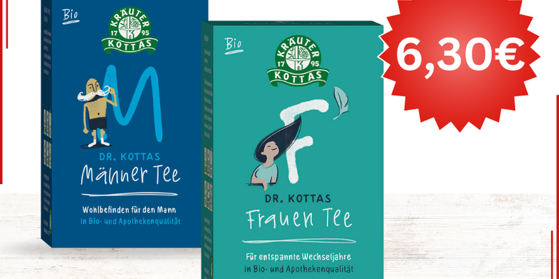 Kottas_Maenner_Frauentee.png Zwei Teeverpackungen von Dr. Kottas: Männer Tee in blauer Box und Frauen Tee in grüner Box, Preis 6,30€.
