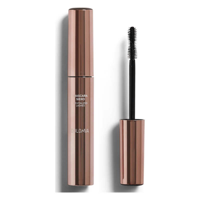 Rosa-farbene Mascara mit auffällig geformtem Bürstchen, verpackt in einem glänzenden, eleganten Tube.