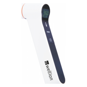 Digitales Fieberthermometer in Weiß mit schwarzem Display und Wellion-Logo, zeigt 36,0 °C an.