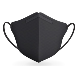 Schwarze Gesichtsmaske mit elastischen Ohrenschlaufen und strukturiertem Material.