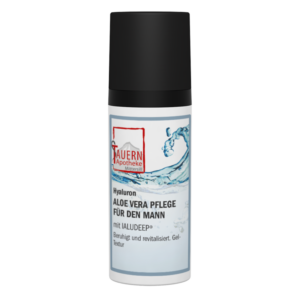 Pumpflasche mit Hyaluron- und Aloe Vera-Pflege für Männer, gelartige Textur, beruhigend und revitalisierend.