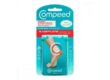 Verpackung von Compeed Blasenpflaster für die sofortige Schmerzlinderung und schnelle Heilung, mit einem Fußabbild.