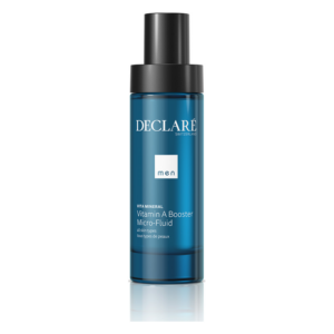 Flasche mit blauer Verpackung für ein Vitamin A Booster Micro-Fluid für Männer.