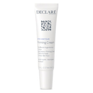 Tube mit straffender Augencreme von Declare, 15 ml, mit beschreibendem Etikett.
