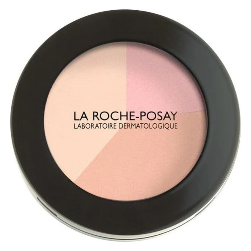 Ein runder Puder mit vier Farbtönen in einem schwarz-grauen Gehäuse von La Roche-Posay.