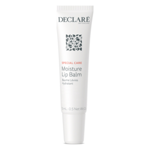 Lippenbalsam in einer weißen Tube mit grauem und roten Text, von DECLARE, 15 ml.