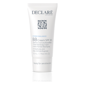 Tube mit BB Cream von Declare, 50 ml, für normale und ölige Haut, enthält LSF 30, mit mattem Effekt.