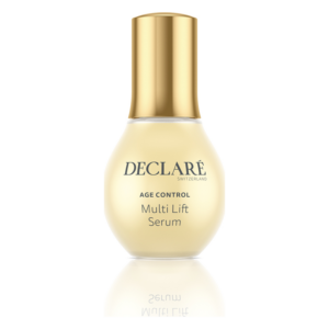 Flasche mit goldenem Deckel, enthält das DECLARÉ Age Control Multi Lift Serum in einem eleganten Design.