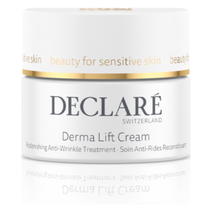 Tiegel mit der Declaré Derma Lift Cream für empfindliche Haut, mit Goldrand und schwarzer Schrift.