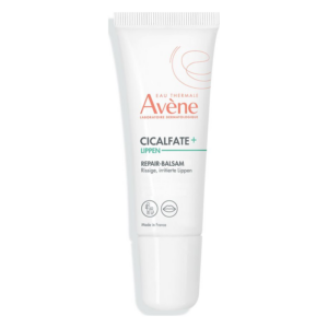 Tube mit Lippenbalsam von Avène, zur Reparatur rissiger Lippen, in Weiß mit grünen und orangefarbenen Akzenten.