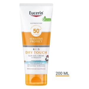 Eucerin Kids Dry Touch Sonnenschutzgel mit Lichtschutzfaktor 50+, 200 ml, schützt empfindliche Kinderhaut.