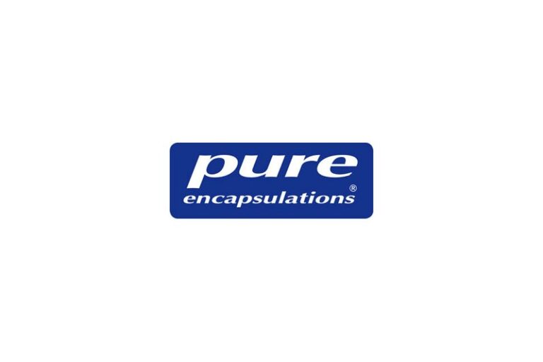 Logo von Pure Encapsulations, präsentiert auf blauem Hintergrund mit weißem Text.