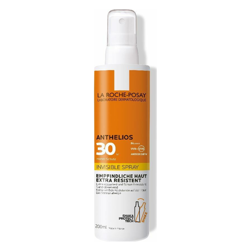 Sonnenschutzspray von La Roche-Posay mit Lichtschutzfaktor 30 für empfindliche Haut, in einer 200ml Flasche.